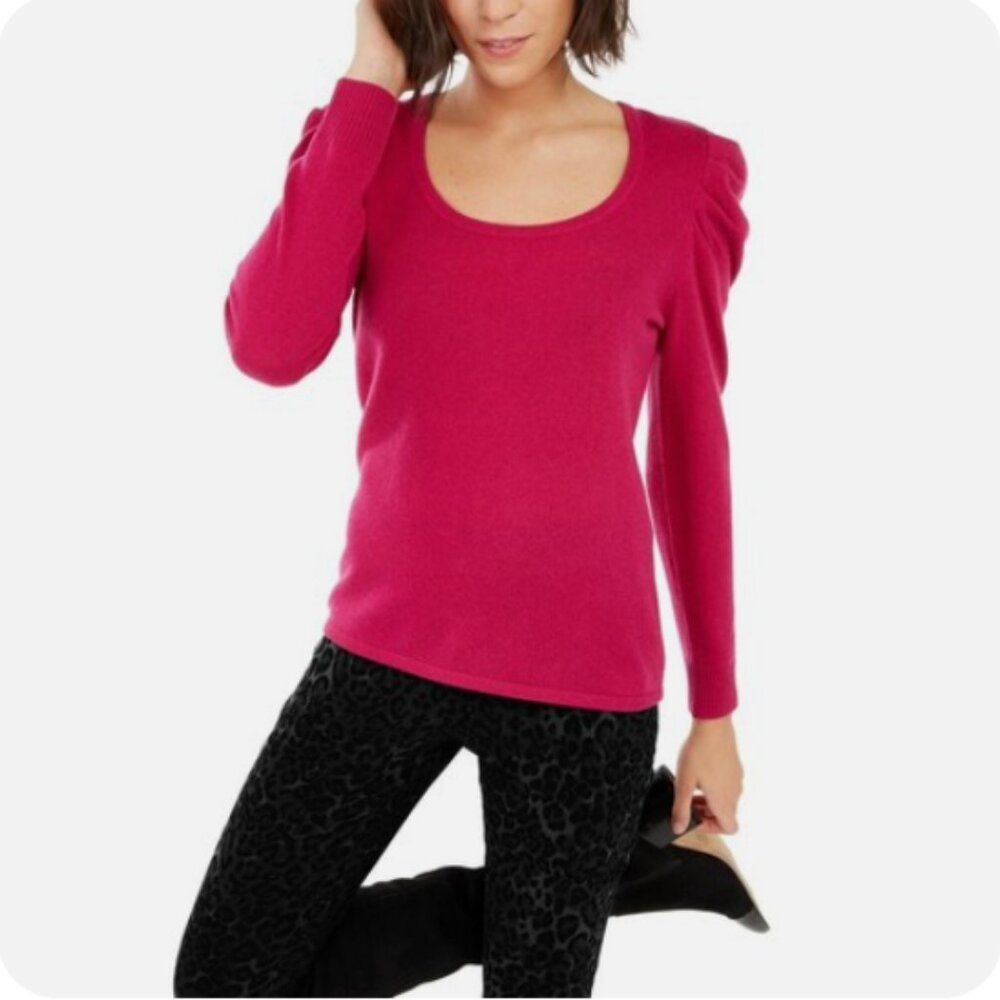 Nordstrom INC Pink Magenta 100% Cashmere Princess Puff Sleeve Cashmere Sweater M